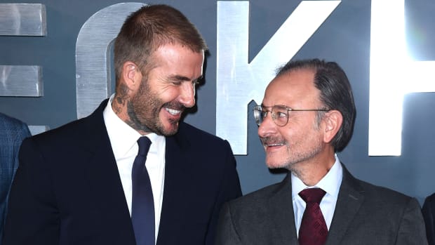 David Beckham with documentary filmmaker Fisher Stevens.